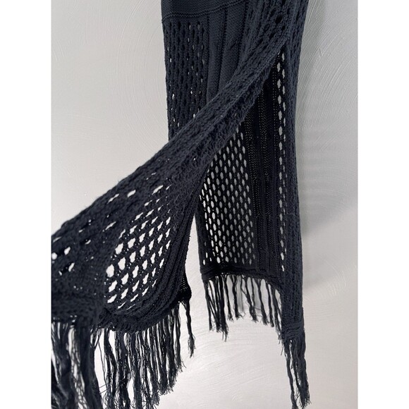 Aggel Knitwear Women’s XL Black Open Knit Dress Crochet Fringed Swim Cover NWOT - Picture 4 of 15